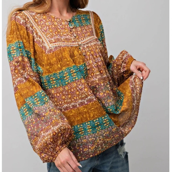 New! Easel Boho Printed Cotton Voile Top 1X - Picture 14 of 15